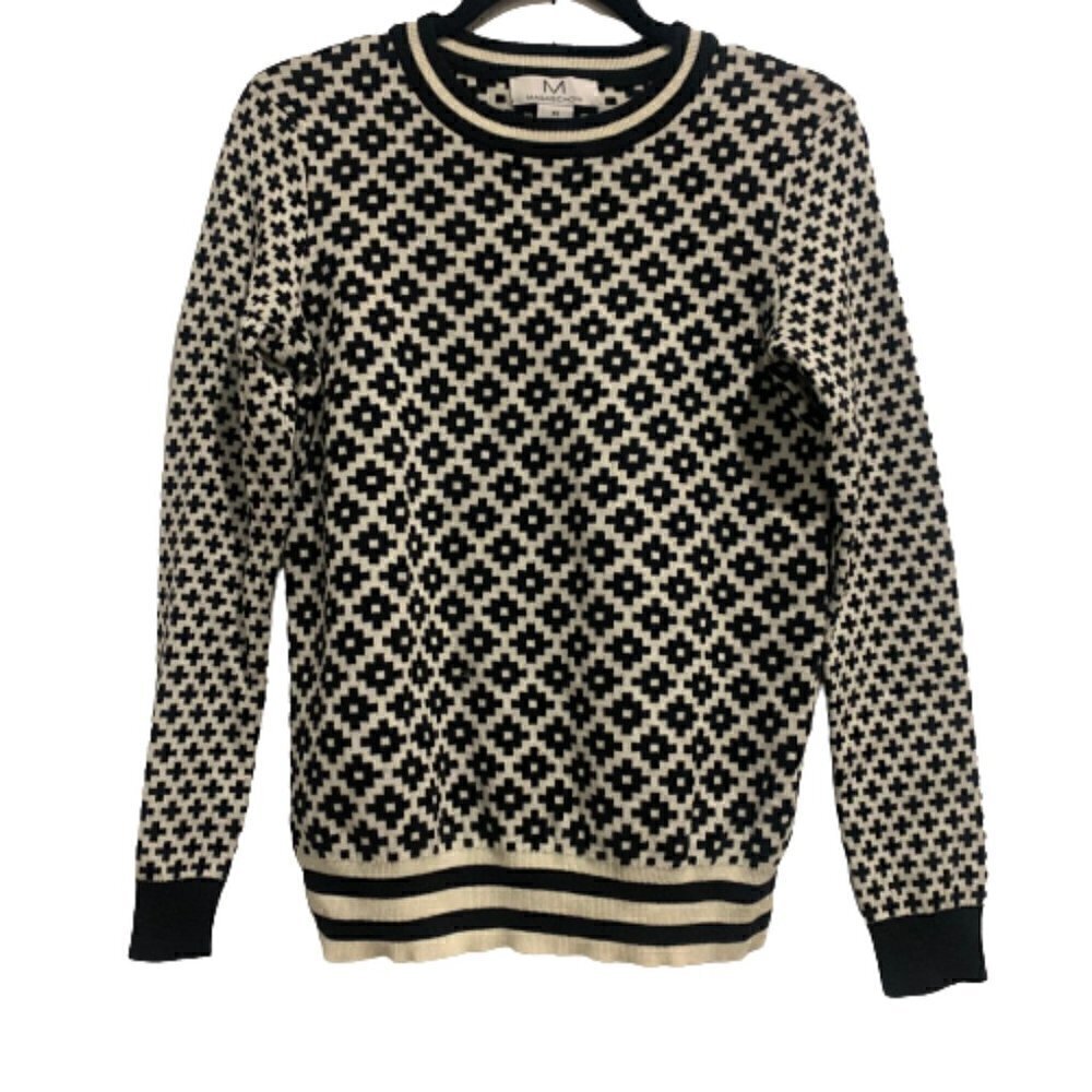 MAGASCHONI Blk & Ivory Ctn-Wl Blend Sweater Women's Sz XS